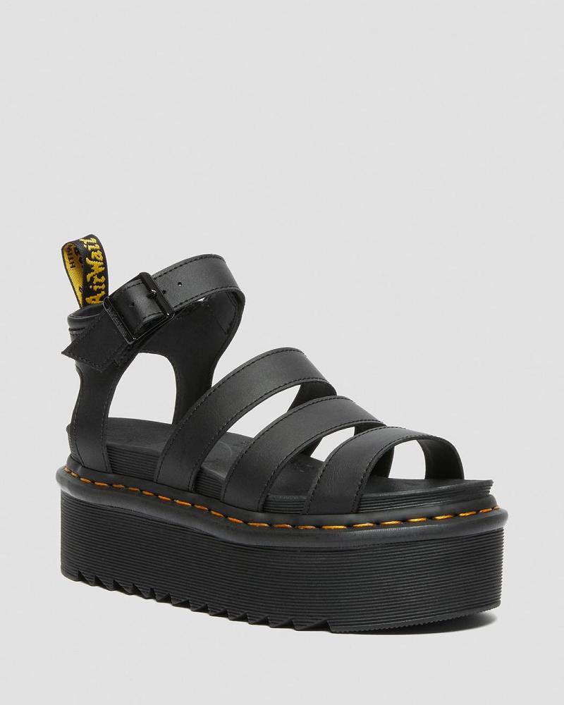 Women\'s Dr Martens Blaire Hydro Leather Platform Gladiator Sandals Black | AU 293YXF